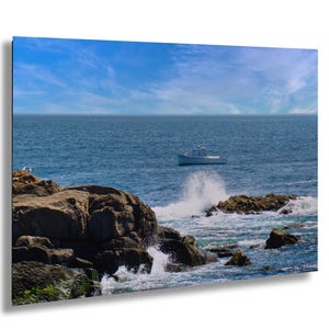 Cape Elizabeth Maine Lobster Boat Photo Coastal Ocean Rocks Waves Atlantic Seascape Nautical Wall Art New England Maritime Photography