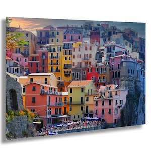 Colorful Houses In Manarola Cinque Terre Italy Coastal Village Photo Cliffside Architecture Wall Art Italian Riviera Print