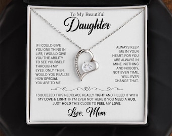 Collar de corazón para hija, regalo de mamá, circonita cúbica, oro blanco de 14 k