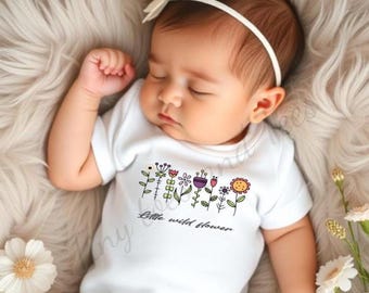 Little Wild Flower Baby Onesie | Boho Floral Baby Girl Bodysuit | Baby Shower Gift | Spring Newborn Outfit | Tiny Toes and Tees