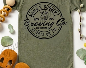 Mama’s Boobery Brewing Co. Baby Onesie – Funny Breastfeeding Baby Bodysuit – Always On Tap – Newborn Shower Gift – 24/7 Open Tee