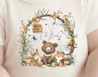 Oh Baby Woodland Animal Shirt – Baby Shower Gift • Forest Animals • Cute Bear Fox Deer Bunny Design • Neutral Baby Outfit • Nature Baby Tee