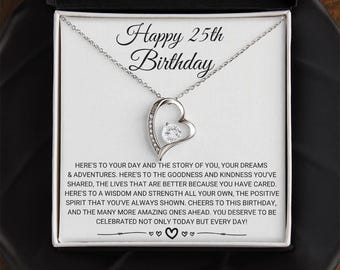 Glückliche 25. Geburtstag Halskette, 25. Geburtstagsgeschenk für Frauen, 25 Jahre Schmuck drehen