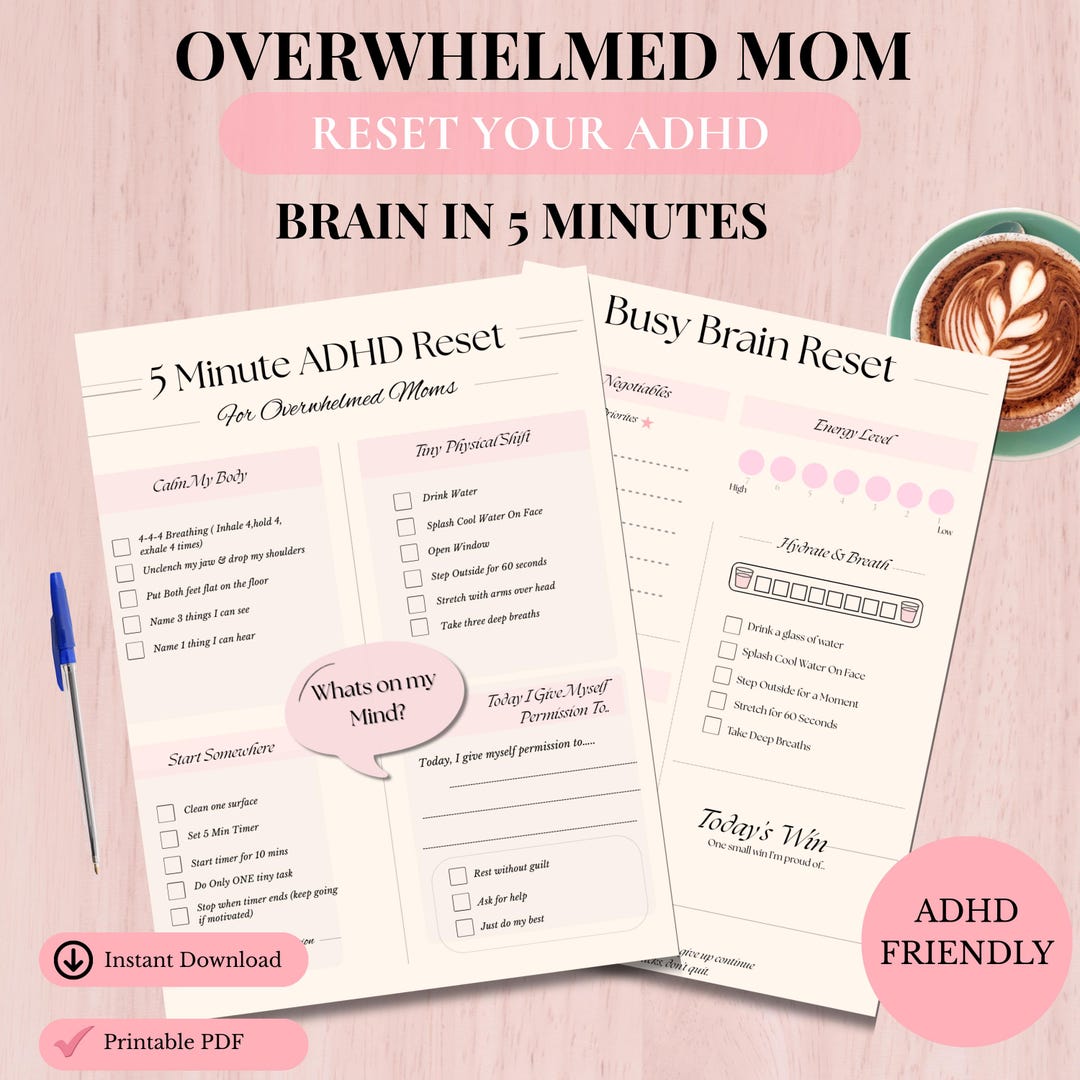 ADHD Reset Printable for Moms ,5 Minute Brain Reset PDF , Overwhelmed ...