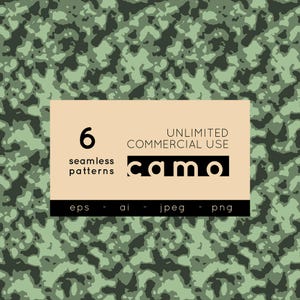 Camo Seamless Pattern Set – Military Camouflage Print SVG, PNG, JPEG, Vector Backgrounds, Spotted Surface Design, Unlimited Commercial Use