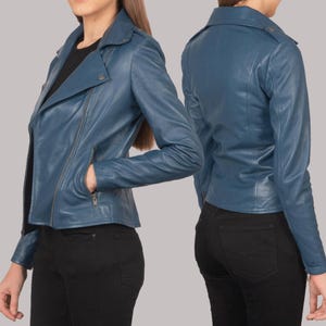Flashback Blue Leather Biker Jacket