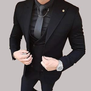 Menista Suit Premium Three Piece Black  Suit for Wedding, Engagement, Prom, Groom wear and Groomsmen Suits