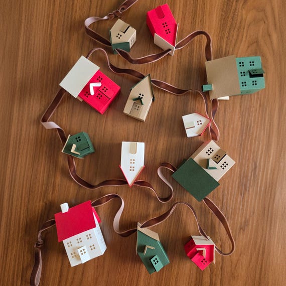 Handmade Christmas Garland: Paper Putz Houses, Holiday Village Decor