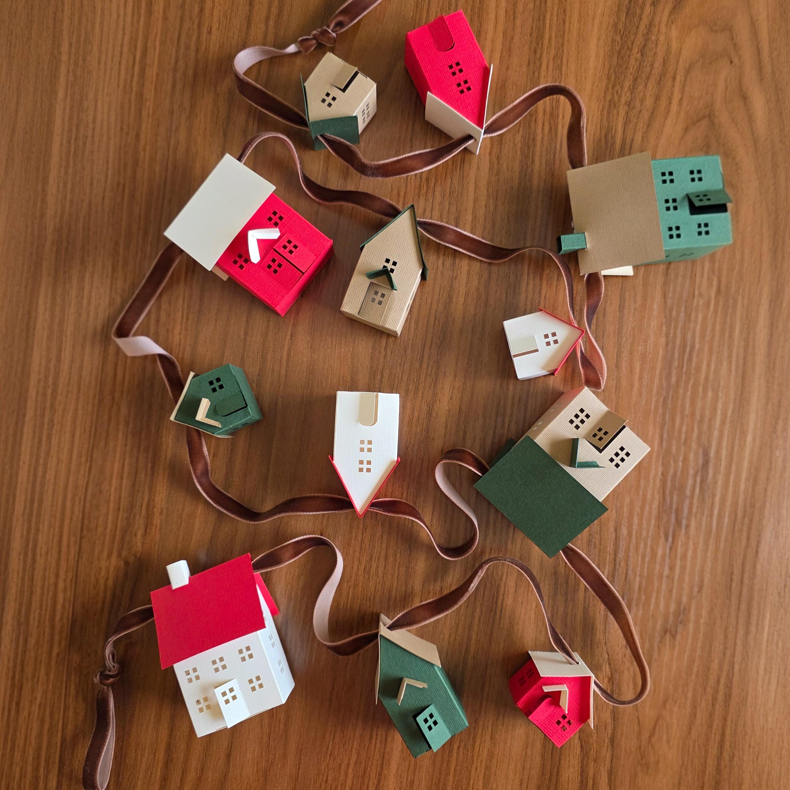 Handmade Christmas Garland: Paper Putz Houses, Holiday Village Decor