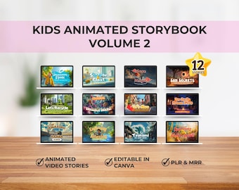 Kids Animated Storybook Bundle – Vol. 2 (12 Stories) | Editable Canva Video Stories | PLR & MRR