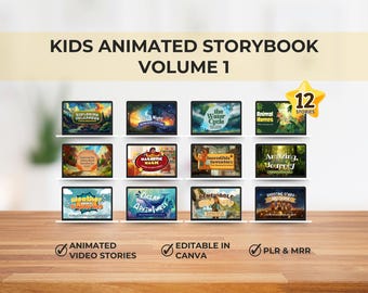 Kids Animated Storybook Bundle – Vol. 1 (12 Stories) | Editable Canva Video Stories | PLR & MRR