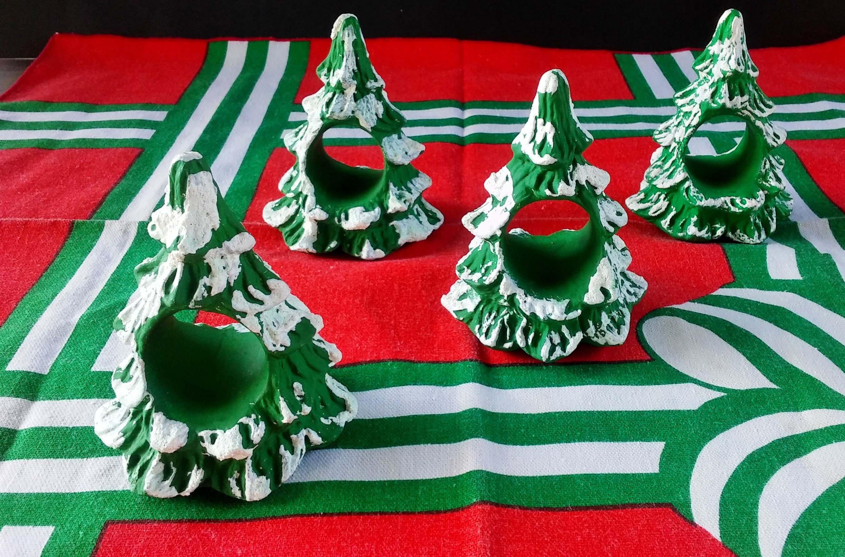 Christmas Tree Napkin Rings Ceramic Bisque Set of 4 Hand Etsy