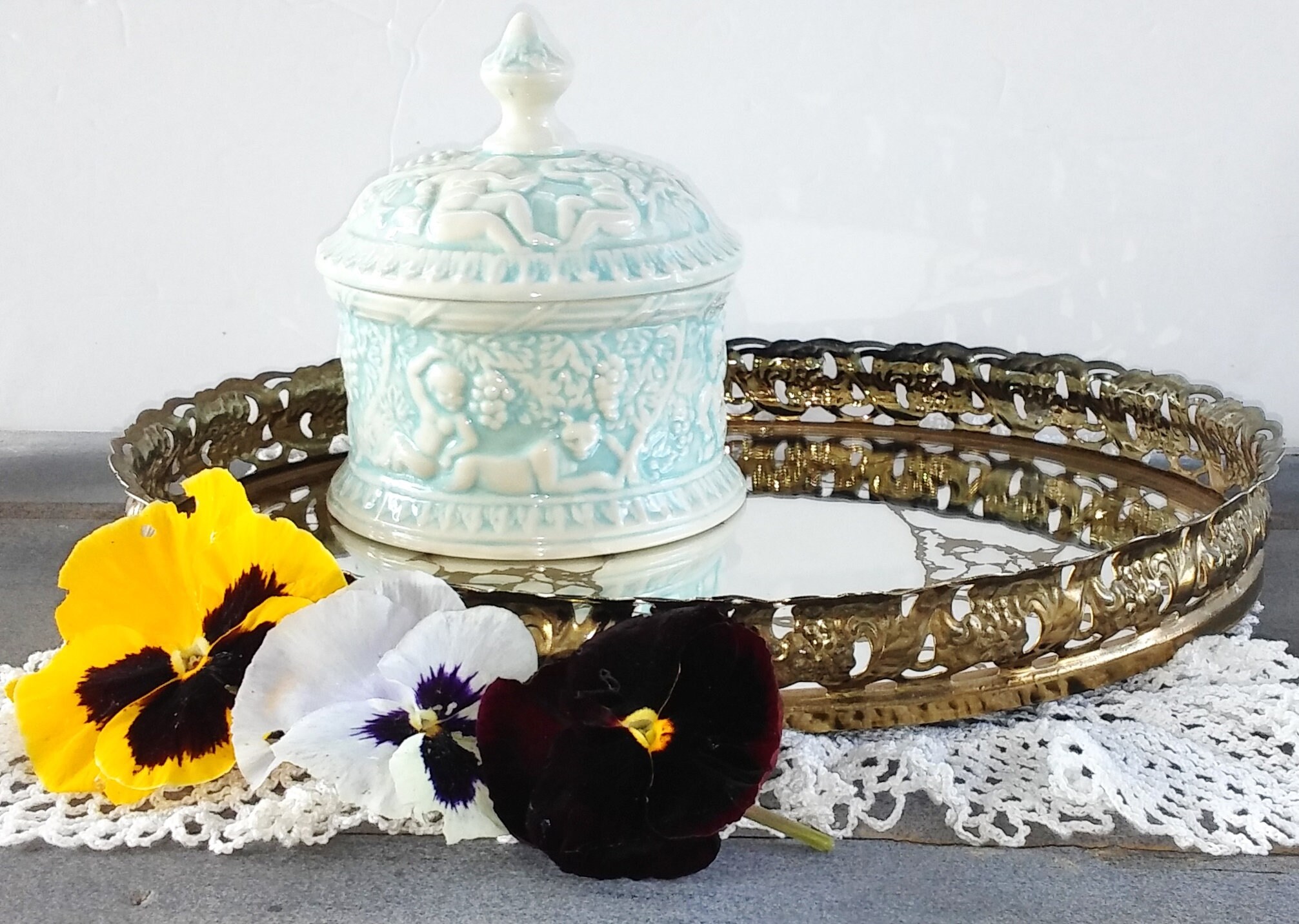 Ceramic jewelry trinket box with lid beautiful vintage gift Etsy