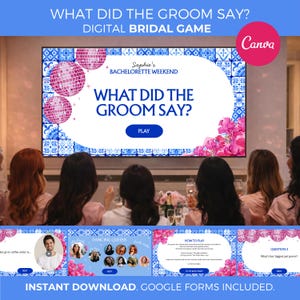 Juego "Mamma Mia: ¿Qué dijo el novio?" / Despedida de soltera / Despedida de soltera digital / Plantilla editable de Canva (descarga digital)
