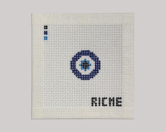 Lienzo para bordar con diseño de ojo turco / Pintado a mano con 13 puntos de malla / Proyecto de bordado para principiantes