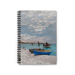 Claude Monet Fine Art Spiral Notebook - &#39;The Beach at Sainte-Adresse&#39; Print, Ruled-Line Journal