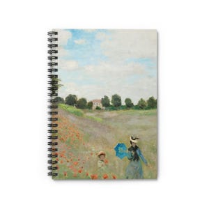 Claude Monet Fine Art Spiral Notebook - &#39;The Poppy Field near Argenteuil&#39; Print, Ruled-Line Journal