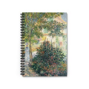 Claude Monet Fine Art Spiral Notebook - &#39;Camille Monet in the Garden at Argenteuil&#39; Print, Ruled-Line Journal