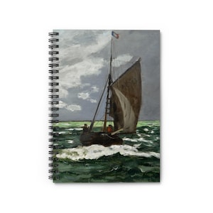 Claude Monet Fine Art Spiral Notebook - &#39;Seascape, Storm&#39; Print, Ruled-Line Journal