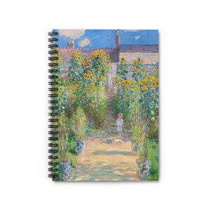 Claude Monet Fine Art Spiral Notebook - &#39;The Artist&#39;s Garden at Vétheuil&#39; Print, Ruled-Line Journal