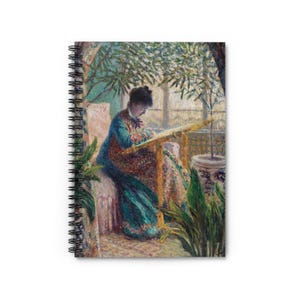 Claude Monet Fine Art Spiral Notebook - &#39;Madame Monet Embroidering&#39; Print, Ruled-Line Journal