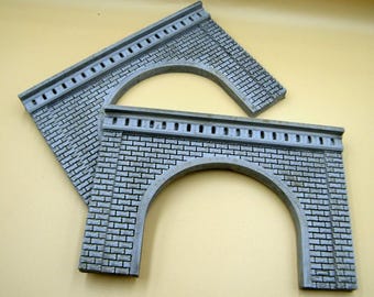 OO(HO) 2x Scale Cut Stone style Tunnel Portals entrance #2 - painted