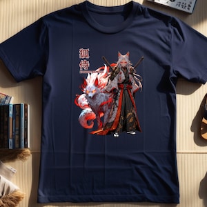Kitsune Samurai Shirt - Japanese Fox Warrior Tee - Anime Yokai T-Shirt - Mythical Spirit Guardian Design