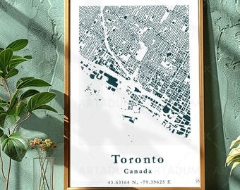 Toronto Map Print: Minimalist Dark Cyan & Grey City Art (Digital Download)