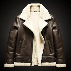 Men&#39;s Handmade Sheepskin Bomber Jacket: Dark Brown Aviator Leather