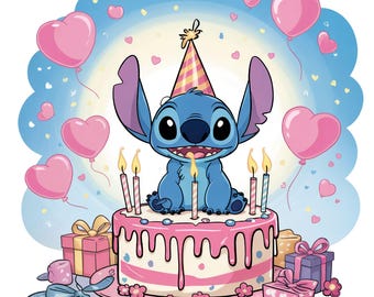 Paquete de imágenes PNG de Stitch para cumpleaños / Conjunto de imágenes prediseñadas de dibujos animados / Imprimible en alta resolución / Descarga digital instantánea