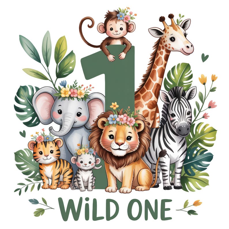 Wild One Safari Birthday PNG, Jungle Animals First Birthday Design ...