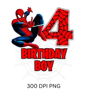 Spider Hero 4th Birthday Boy PNG - Comic Iron On Transfer (Digital Download)