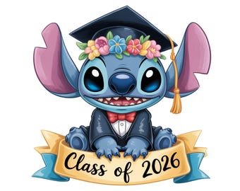 Stitch Graduation 2026 PNG, Graduation Clipart, Printable Graphic, Instant Digital Download.