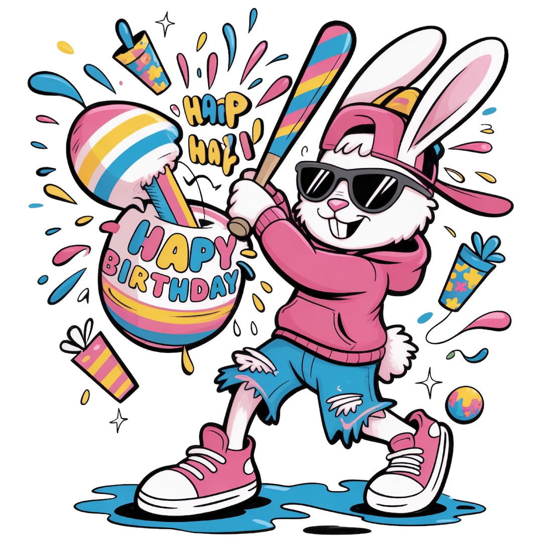 Funny Dripping Bunny Birthday PNG – Drip Rabbit Cartoon Clipart for ...
