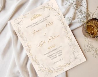 Elegant Floral Nikkah Wedding Invitation Template, Simple Walima Reception Invite, Editable Katb Kitab Invitation, Outdoor Engagement Party