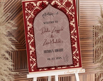 Henna Night Welcome Sign Template, Matching Welcome Sign and Invite, Tatreez Henna Party Welcome Poster, Editable Henna Wedding Sign