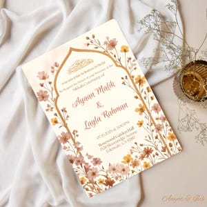 Floral Arch Nikkah Invitation Template, Editable Katb Kitab Invitation, Muslim Wedding Reception Walima Invite, Outdoor Nikkah Wedding Party