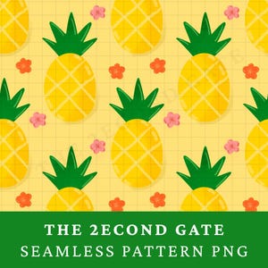 Pineapple Party – Tropical Fruit Seamless Pattern PNG, Cute Kawaii Pineapple Digital Download, Transparent Background