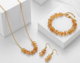 Citrien sieradenset – ketting oorbellen armband – overvloed kristal cadeau voor vrouwen