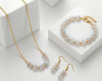 Opalite Jewellery Set – Necklace Earrings Bracelet – Moon Crystal Gift for Women