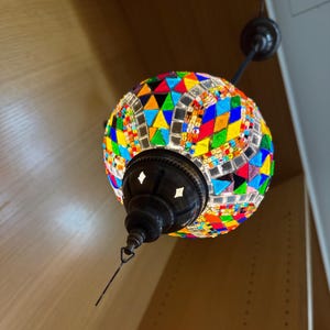Handmade Lamp Turkish Mosaic Chandelier | Large Hanging Ceiling Light | Boho Moroccan Lighting | Colorful Glass Statement Lamp