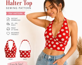 Halter Top Sewing Pattern, Girls Top Sewing Pattern, Summer Top Sewing Pattern, Lush Halter Top Pattern, Boho Top Sewing Pattern, Ladies Top