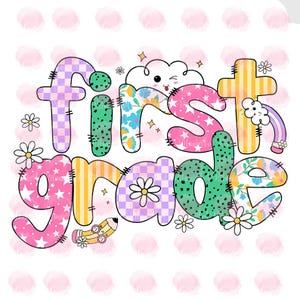 Preppy 1st Grade PNG for Kids, Hello First Grade Sublimation Design, Back to School PNG, First Day of School Shirt Design, Toddler Clipart