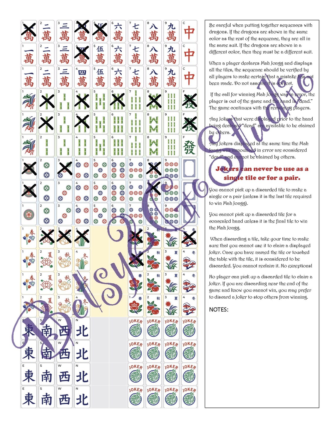 Discard Sheets Mahjong Discard Tracker – Printable PDF Cheat Sheet - Etsy