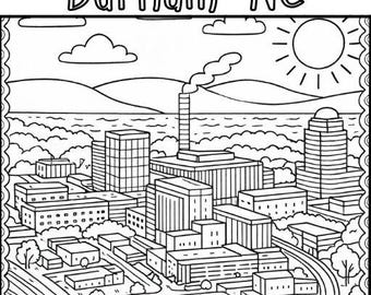 Durham NC Coloring Book: Bull City Landmarks Art (Digital Download)