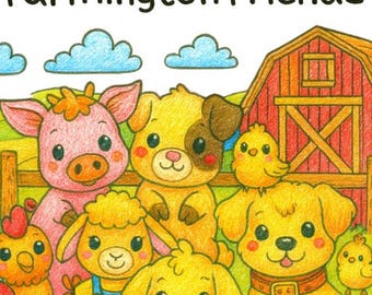 The Original Farmington Friends DIY Mini Coloring Book | 13 Cute Farm Animal Pages with Names & Stories |Printable Digital Download.