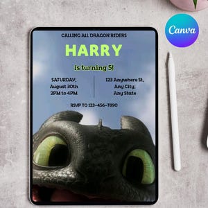 Funny Toothless Editable Birthday Invitation, Canva Template, Dragon Bday Invite, Digital Download, How to train your dragon Party Card