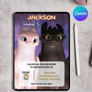 Editable Toothless and Light Fury Birthday Invitation, Canva Template, Dragons Invite, Digital Download, How to train your dragon Birthday