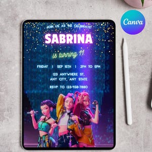 Kpop Demon Editable Birthday Invitation, Canva Editable Template, Kpop Girls Invite, Digital Download, Birthday Invite for Kids Girls