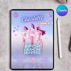 Editable Kpop Demon Hunters Birthday Invitation, Canva Editable Template, Kpop Girls Invite, Birthday Invite for Kids and Teenagers